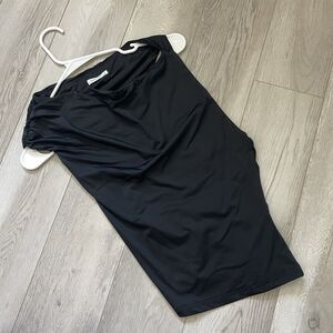 Charcoal Asymmetrical Top boat neck fitted bodycon crop womens Black (size 10)